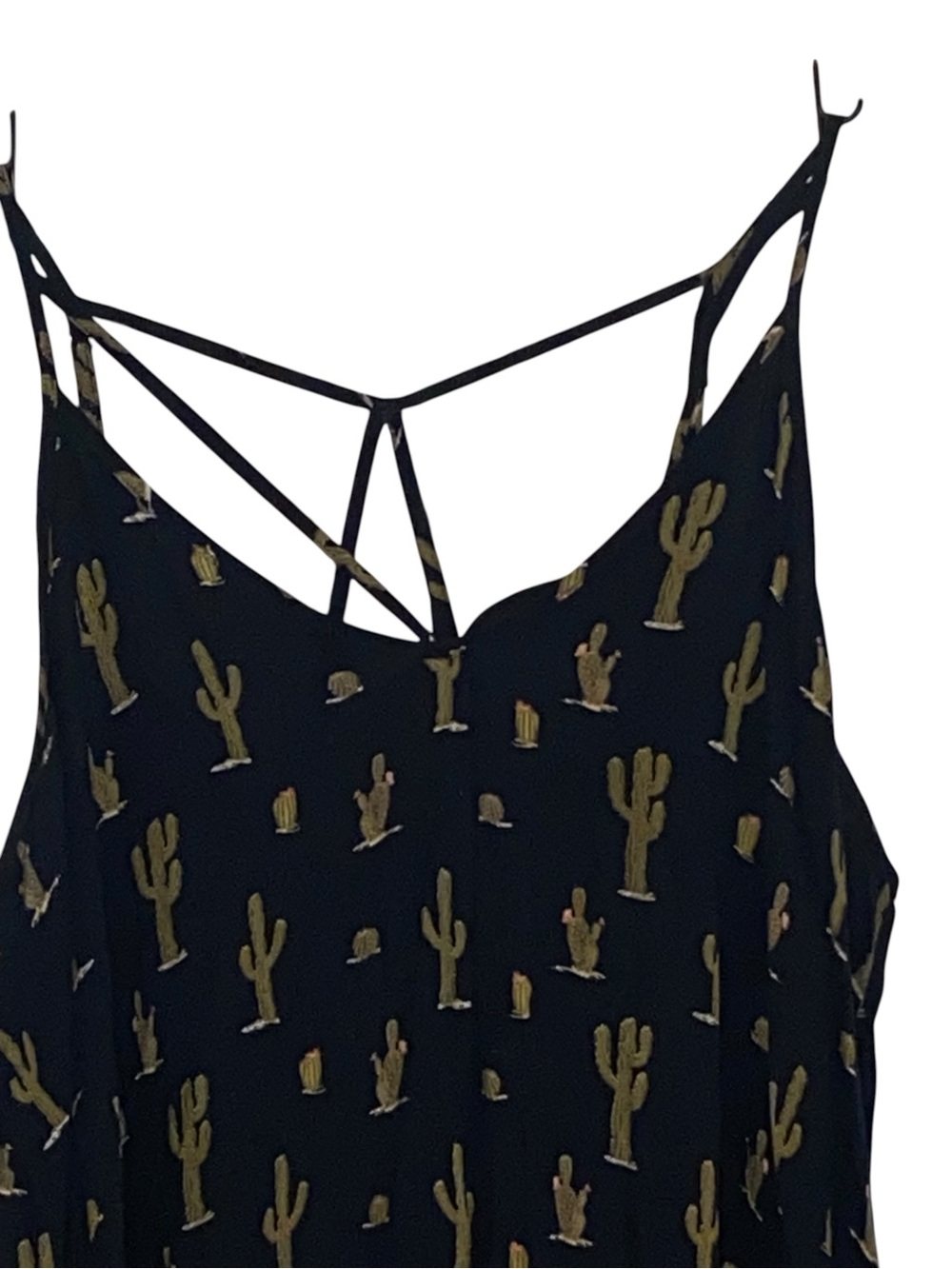 Boho Black Cactus-Print Spaghetti-Strap Maxi Dress dopamine vacation western - Picture 3 of 12